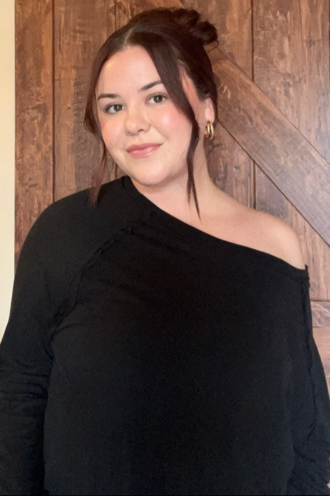 Black Exposed Seam Long Sleeve Top