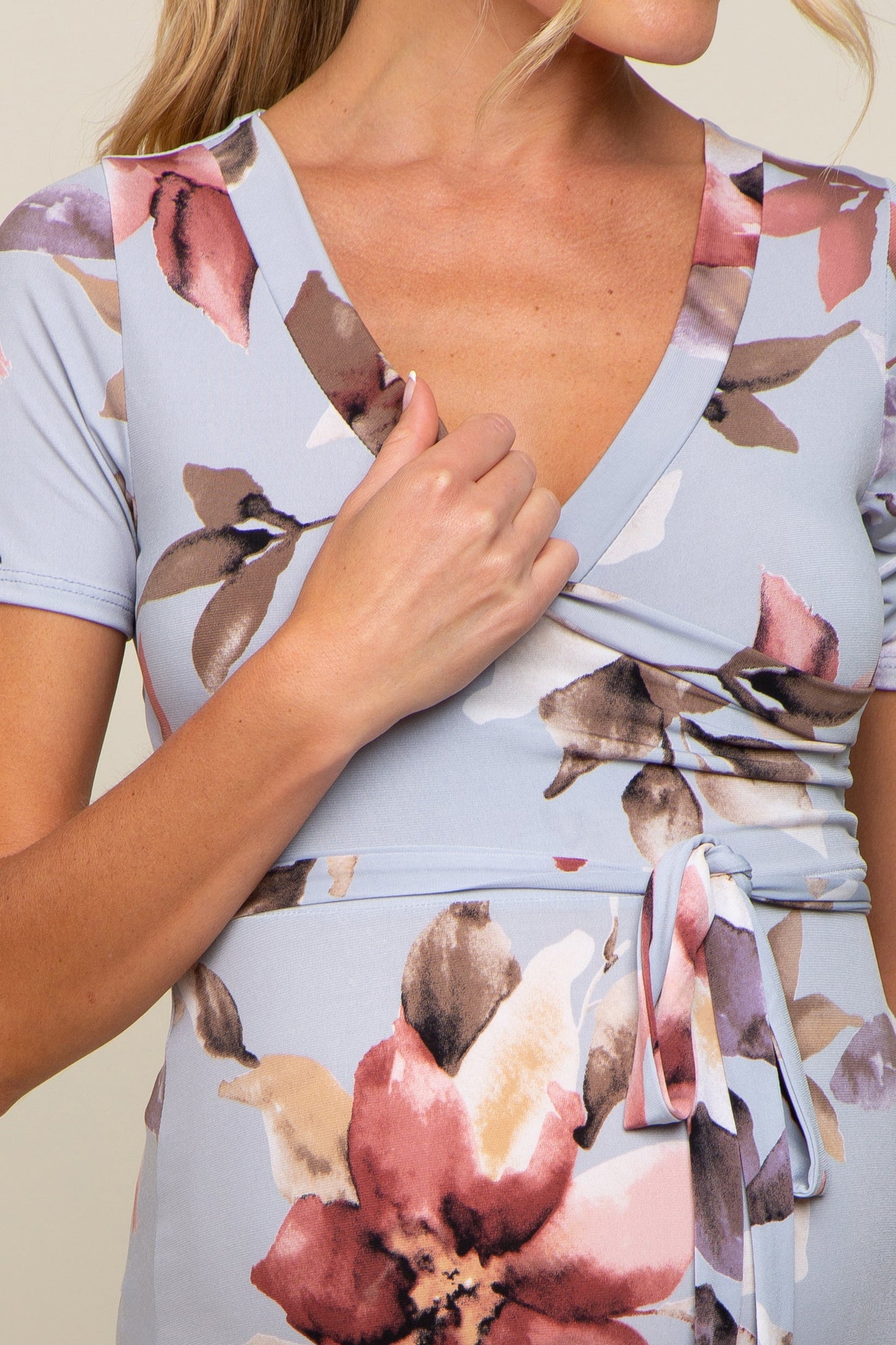 Light Blue Floral Maternity Wrap Dress