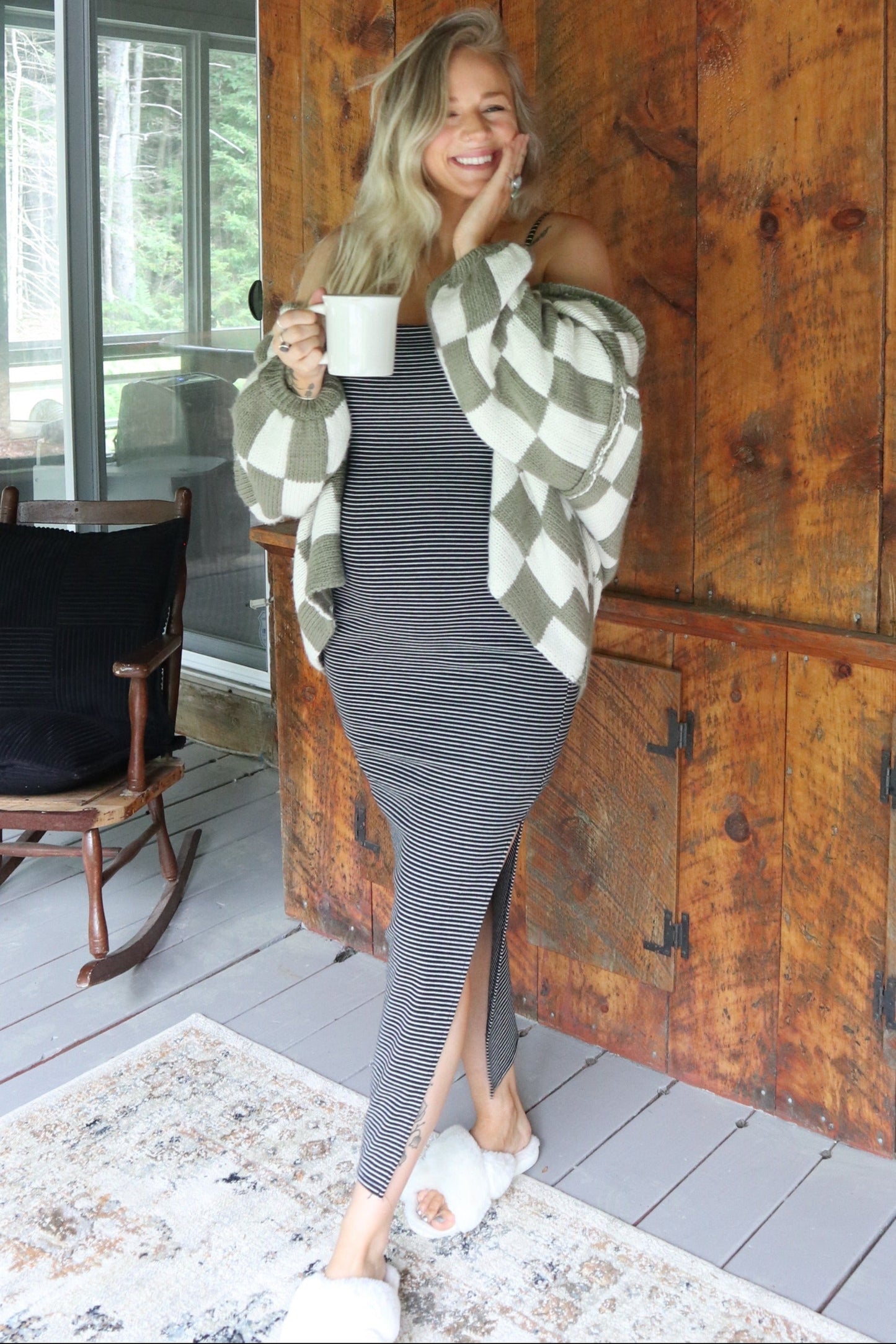 Black Striped Sleeveless Fitted Maxi Dress