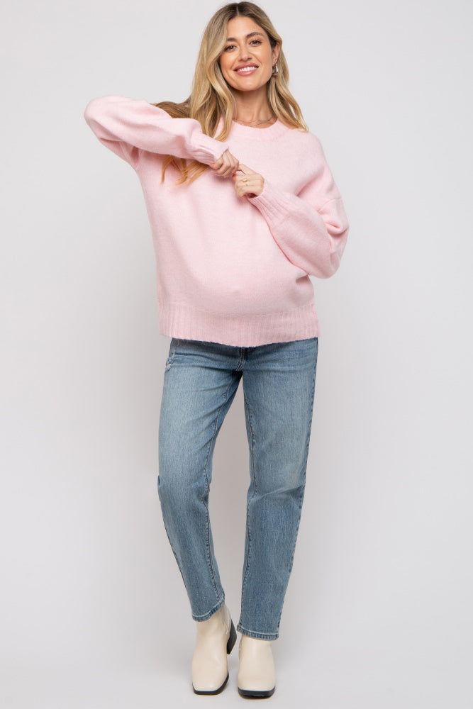 Pink Ribbed Cuff Maternity Sweater