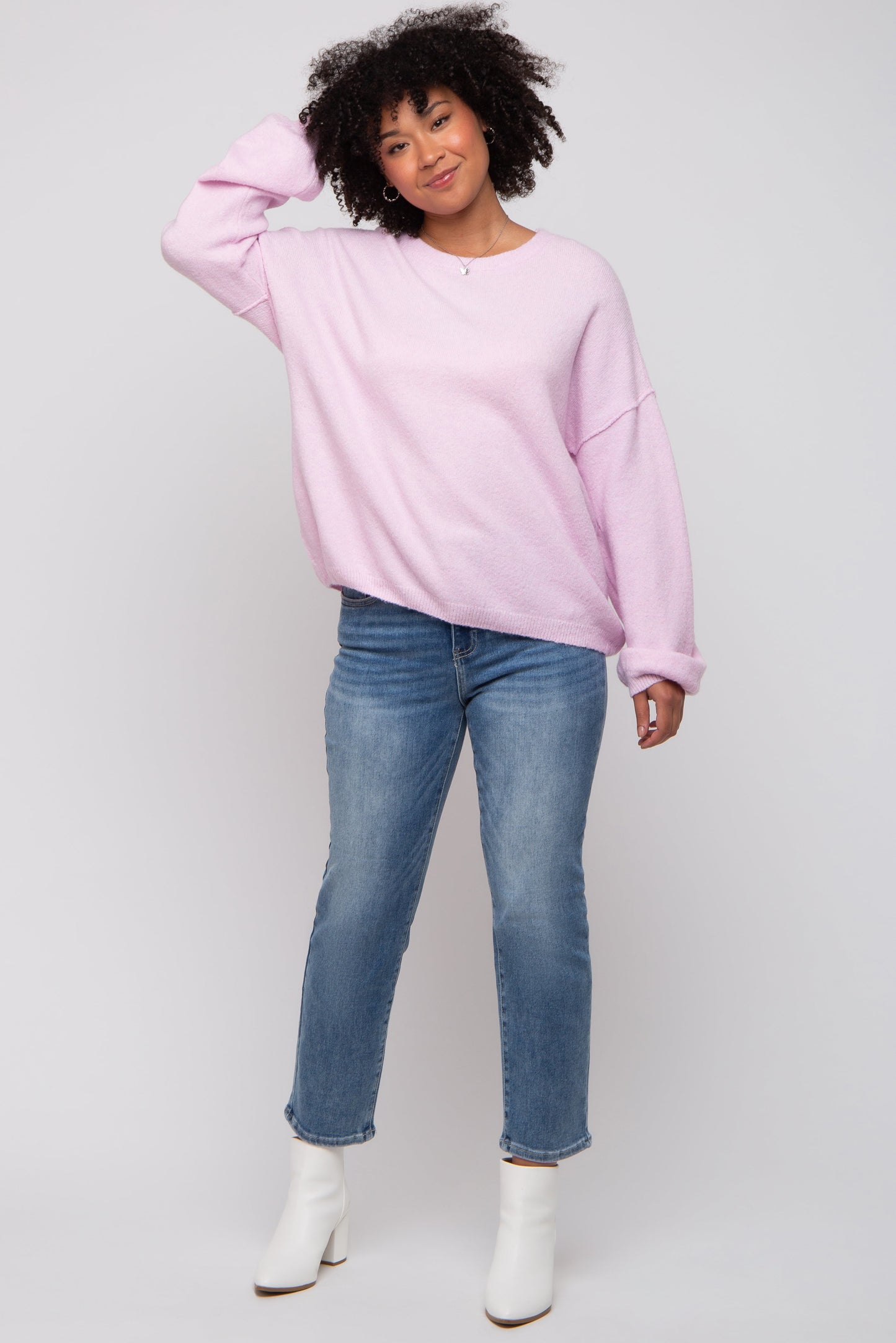 Light Pink Basic Drop Shoulder Sweater