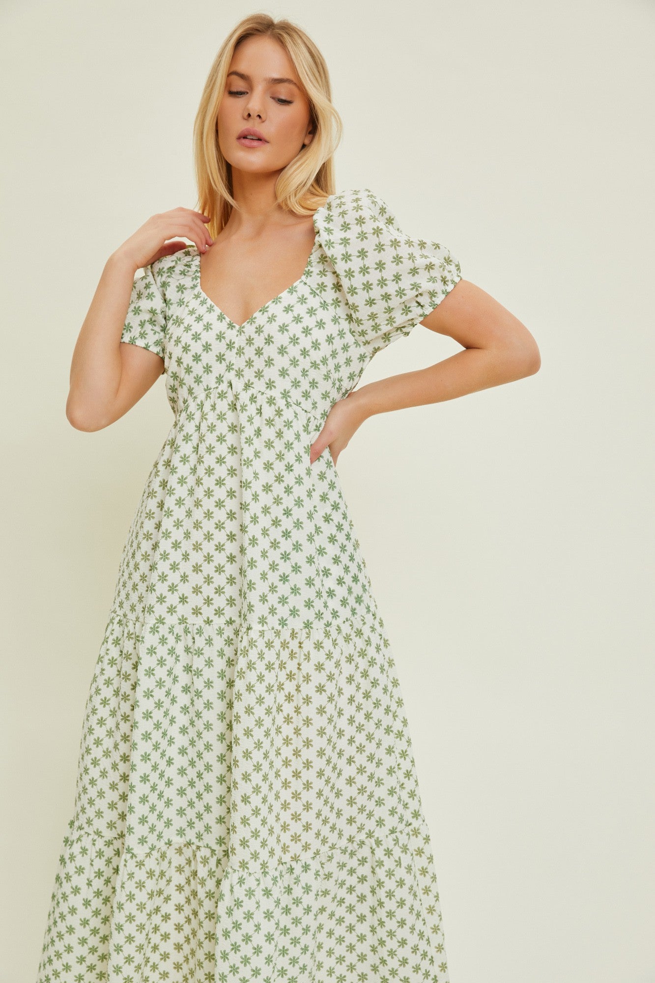 Green Floral Tiered Maxi Dress