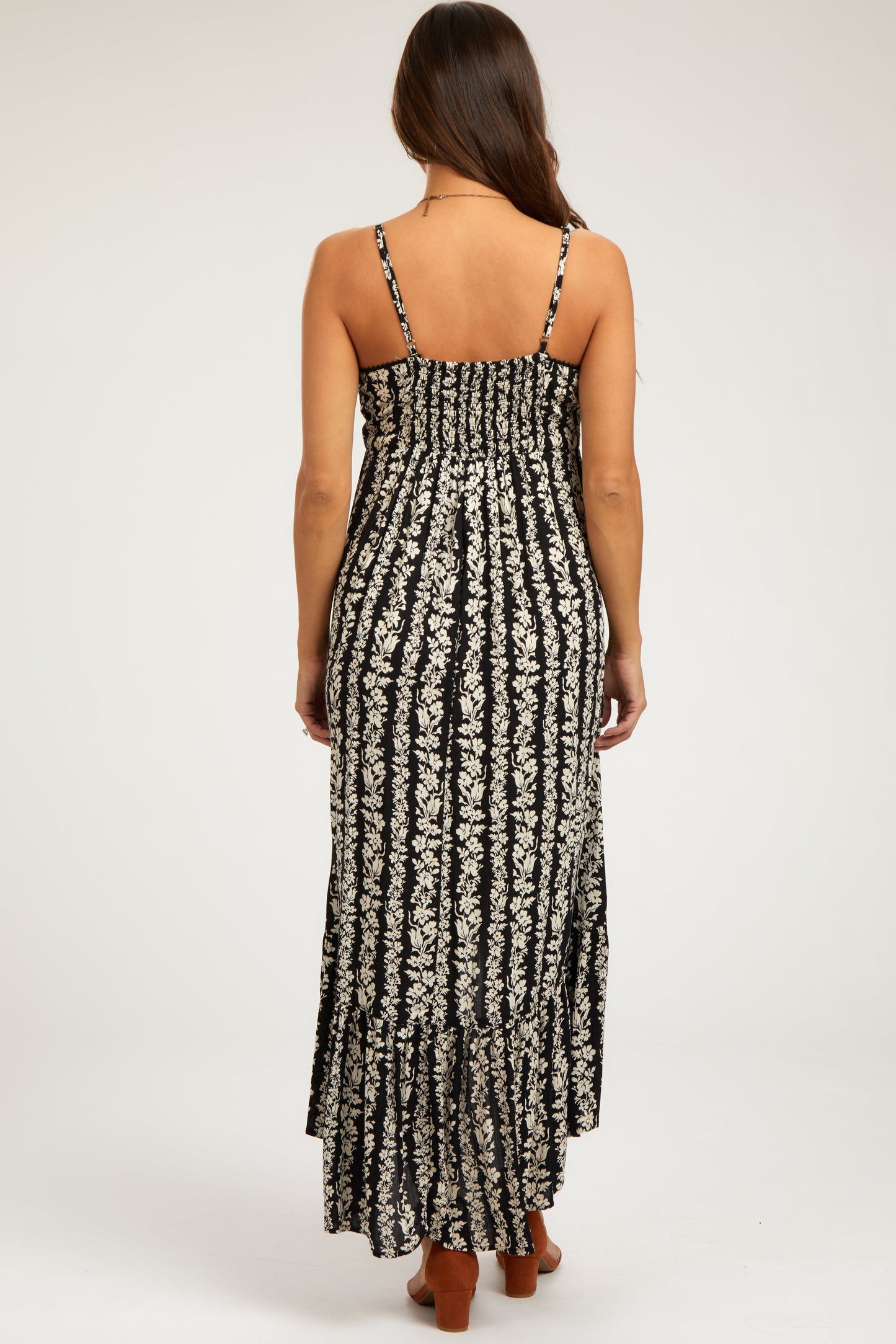 Black Floral Wrap Hi-Lo Maternity Midi Dress