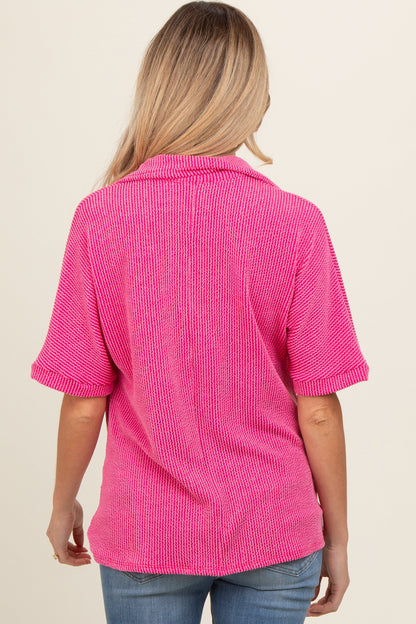 Fuchsia Ribbed Collared Maternity Top
