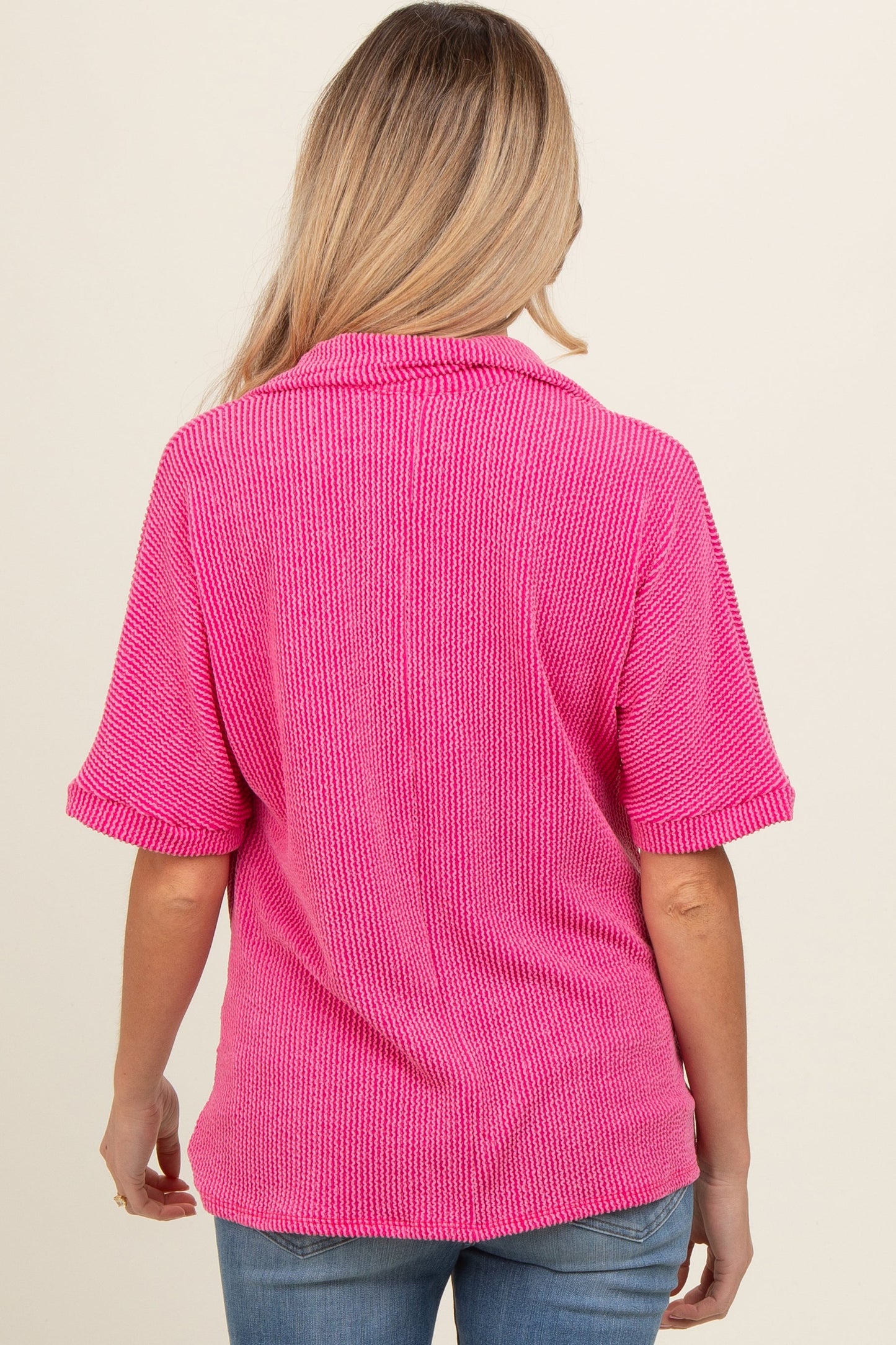 Fuchsia Ribbed Collared Maternity Top