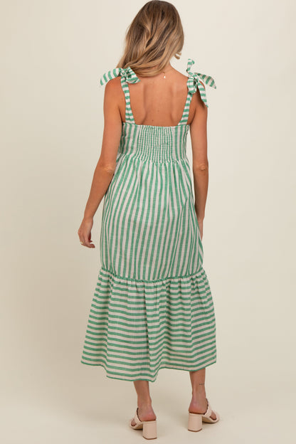 Jade Striped Shoulder Tie Maternity Midi Dress