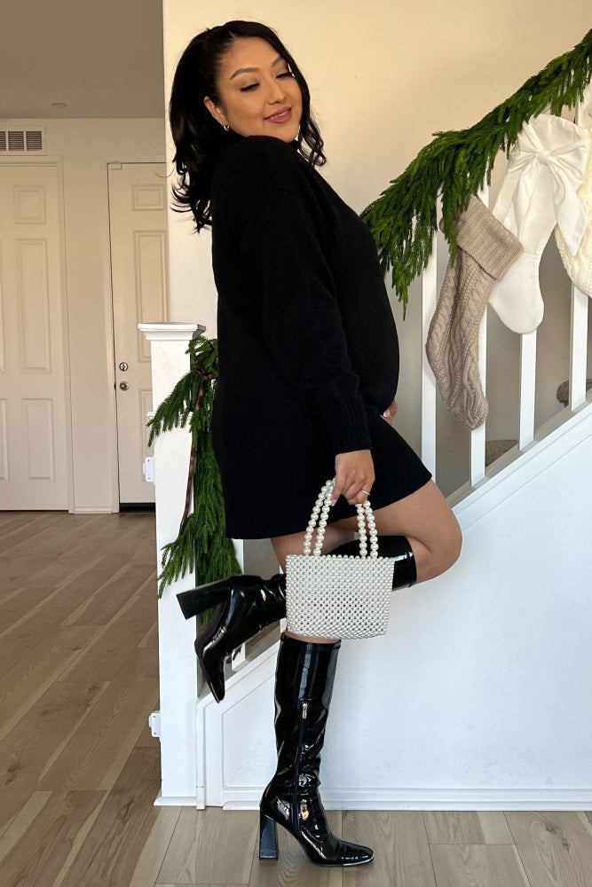 Black Turtle Neck Maternity Mini Sweater Dress
