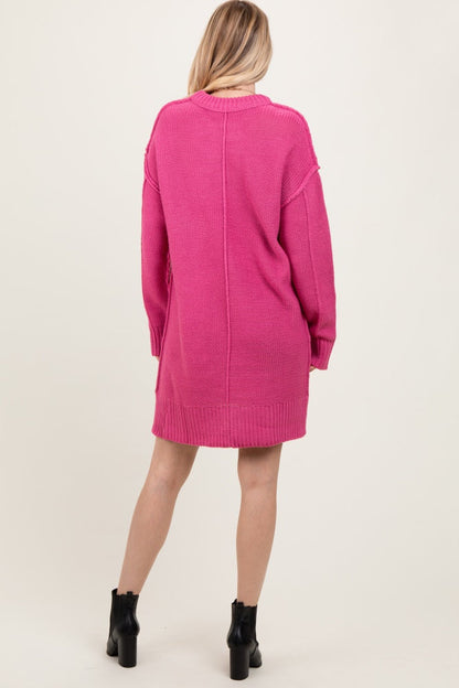 Dark Pink Exposed Seam Oversized Sweater Dress