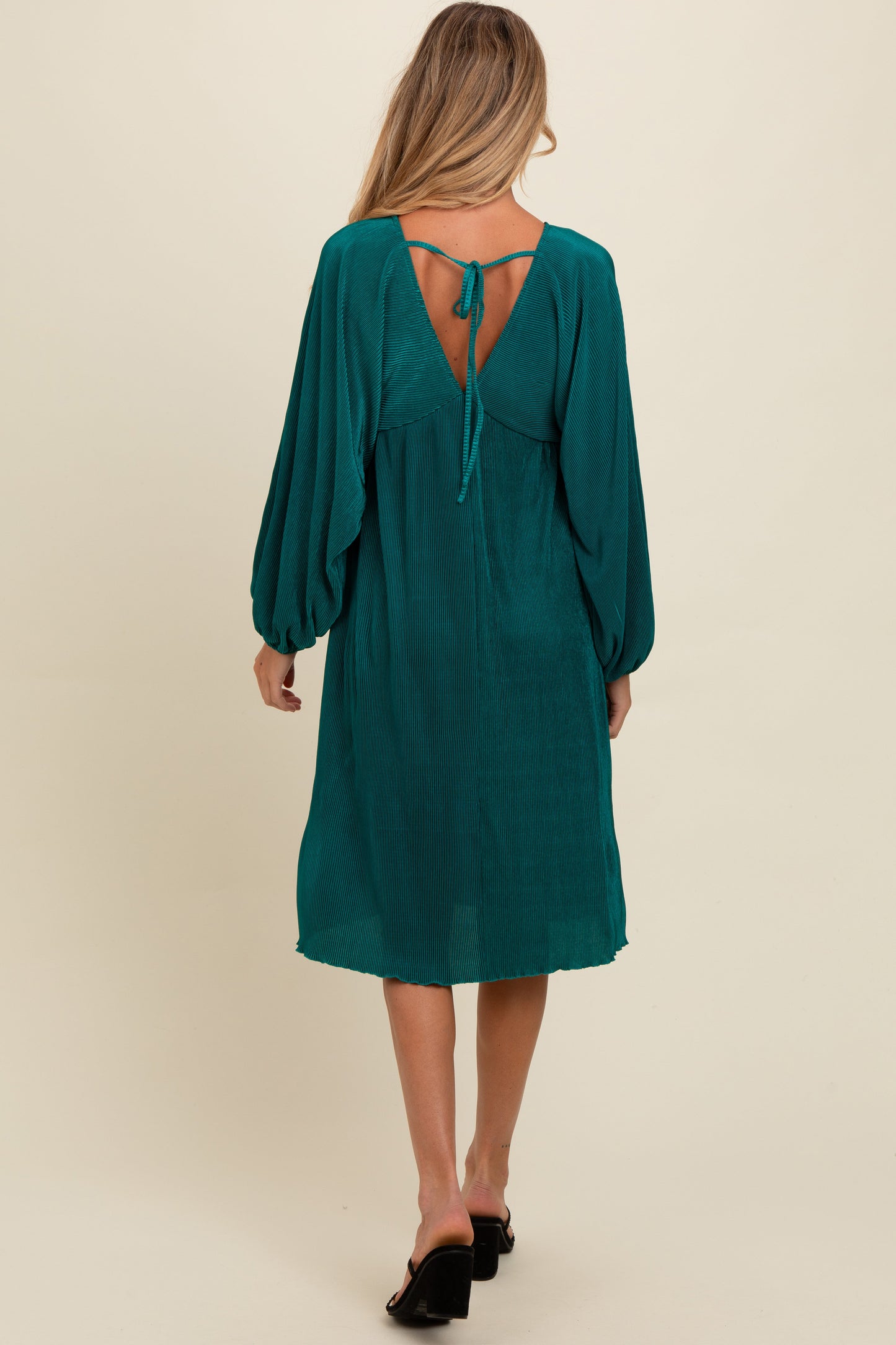 Forest Green Pleated Deep V-Neck Maternity Midi Dress