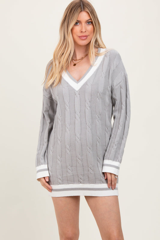 Heather Grey Cable Knit Sweater Mini Dress