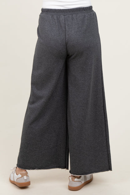 Charcoal French Terry Raw Edge Wide Leg Pants