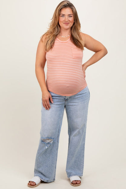 Light Blue Acid Wash Open Knee Wide Leg Maternity Plus Jeans