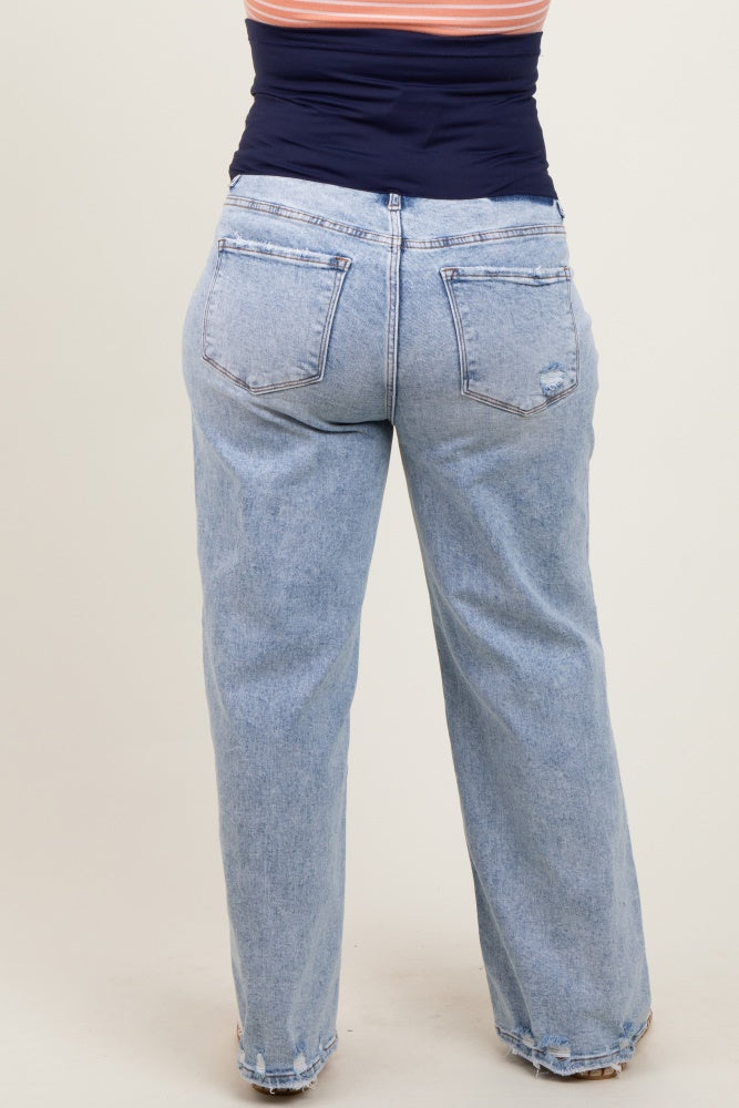 Light Blue Acid Wash Open Knee Wide Leg Maternity Plus Jeans
