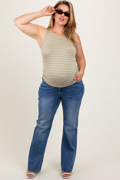 Blue Raw Cut Hem Flare Leg Maternity Leg Jeans