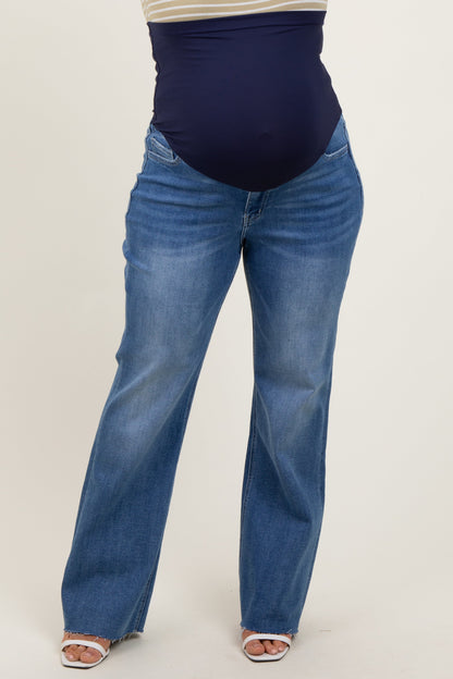 Blue Raw Cut Hem Flare Leg Maternity Leg Jeans