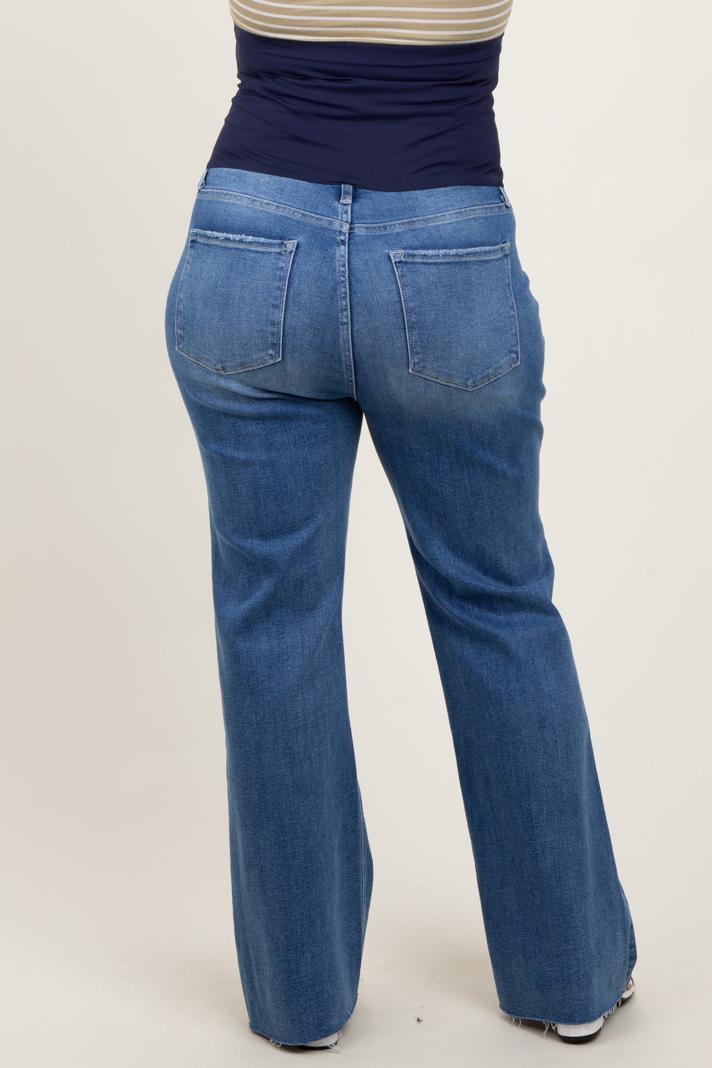 Blue Raw Cut Hem Flare Leg Maternity Leg Jeans