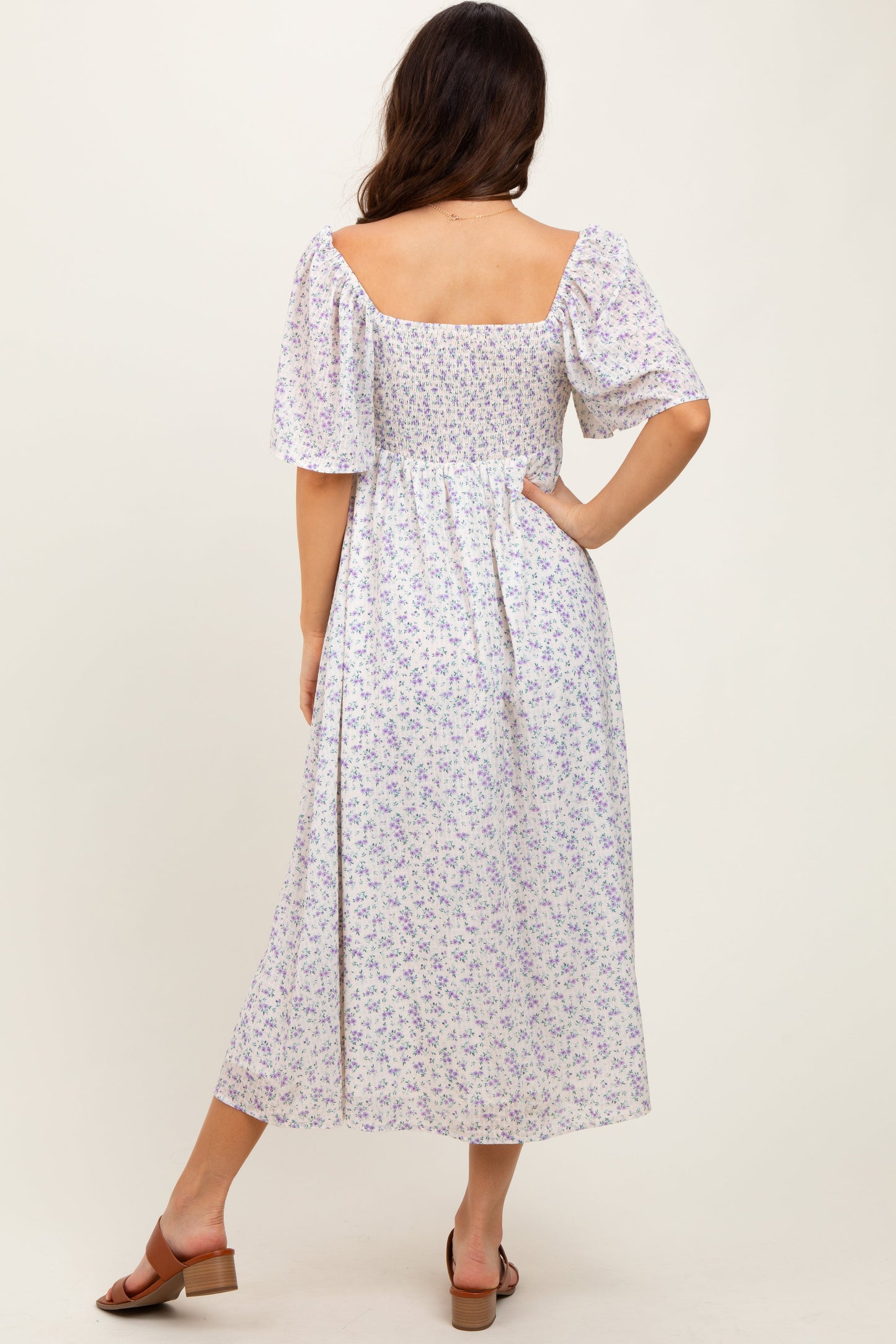 Lavender Floral Front Tie Midi Dress