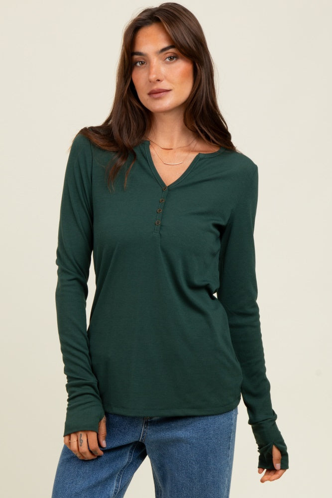 Forest Green Button Front Long Sleeve Maternity Top