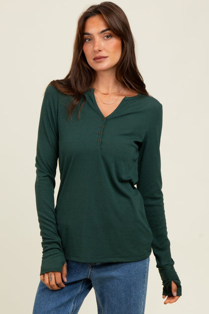 Forest Green Button Front Long Sleeve Maternity Top