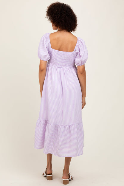 Lavender Sweetheart Stripe Smocked Back Midi Dress