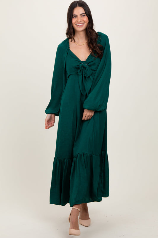 Emerald Bow Satin Maxi Dress