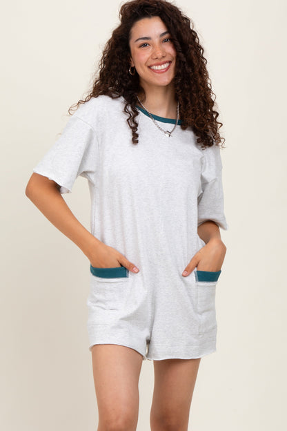 Heather Grey Cotton Terry Contrast Band Short Romper