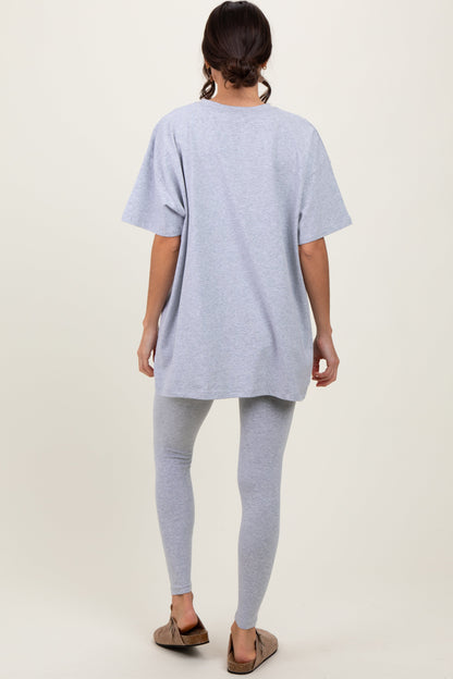 Heather Grey Oversized Crewneck Short Sleeve and Legging Set