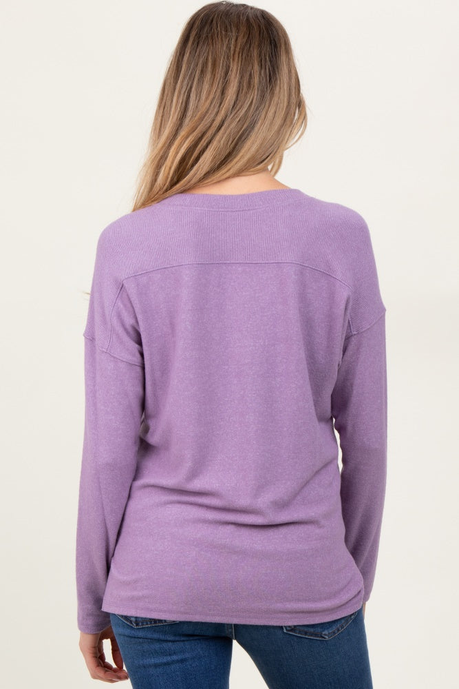 Lavender Basic V-Neck Long Sleeve Brushed Knit Maternity Top