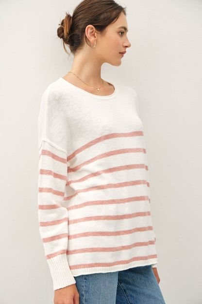 Peach Striped Cuff Sweater