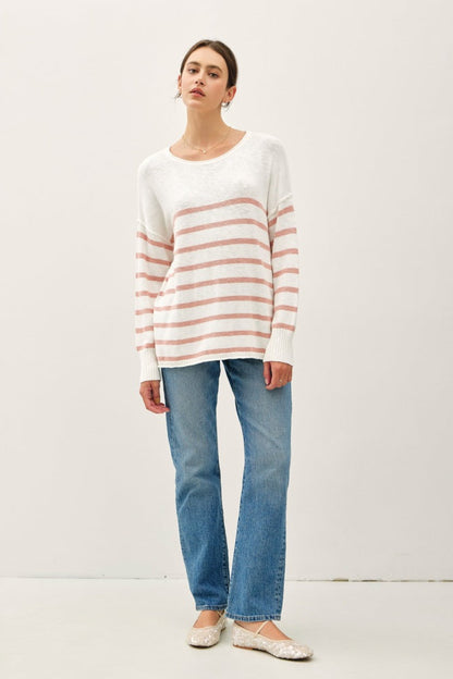 Peach Striped Cuff Sweater