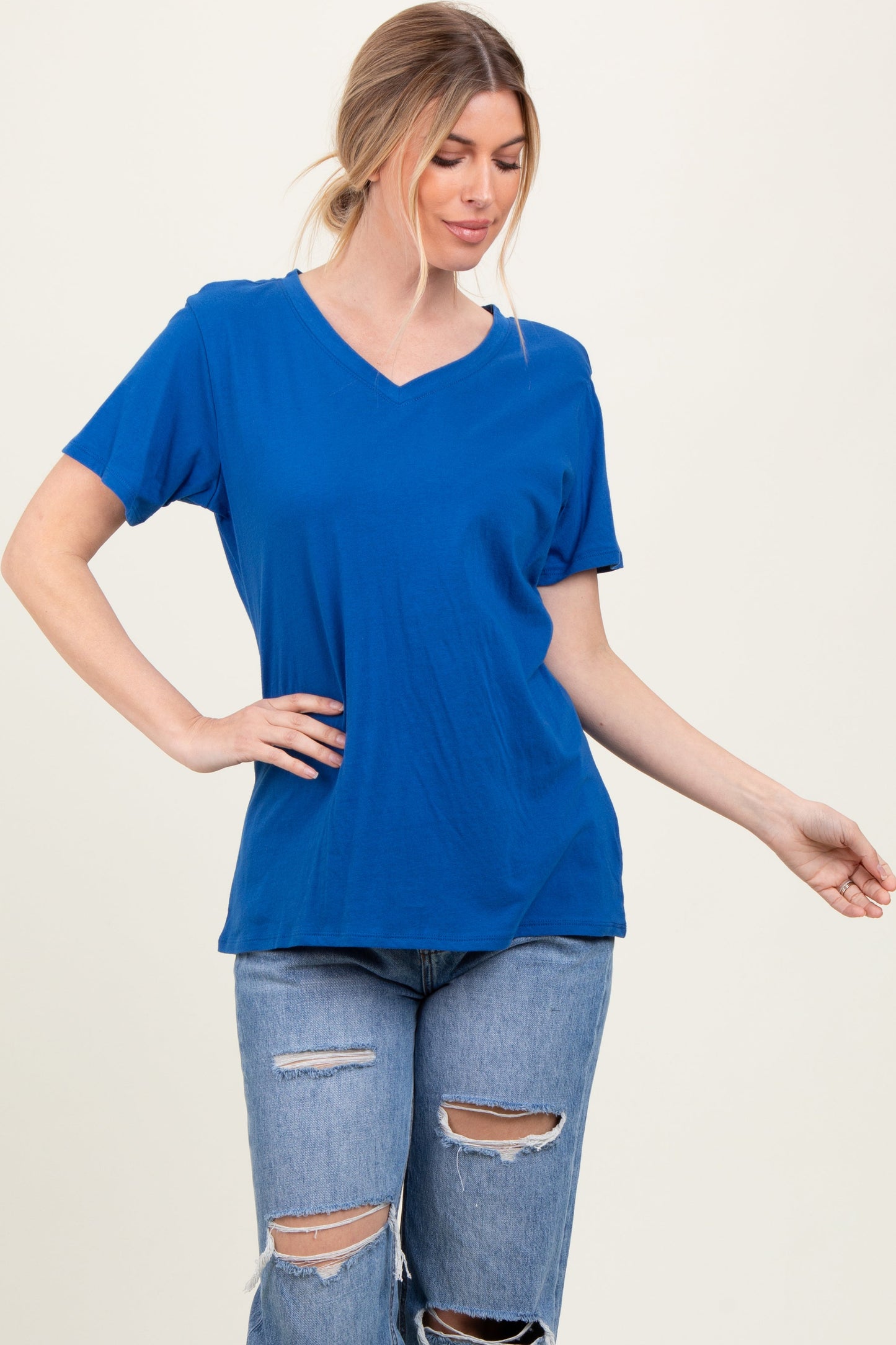 Royal Blue Oversized V-Neck Short Sleeve Tee