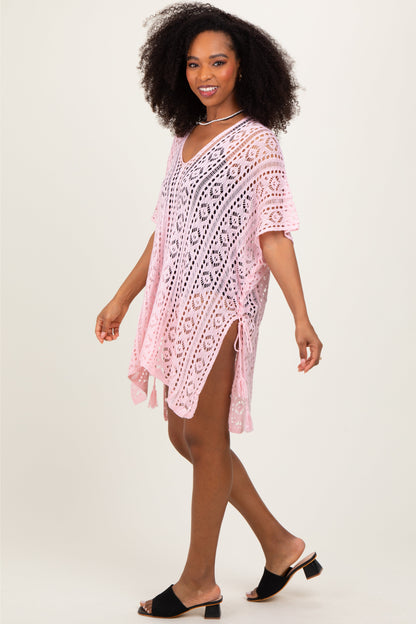 Pink Crochet Knit Swim Cover Up