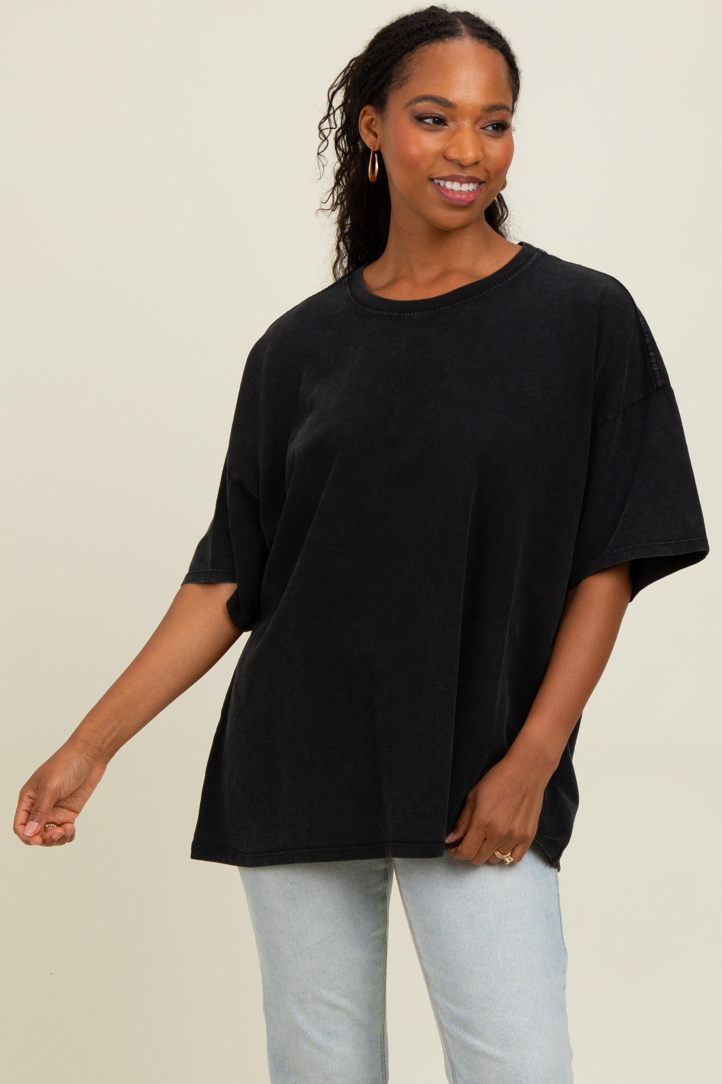 Black Mineral Washed Oversized Maternity T-Shirt