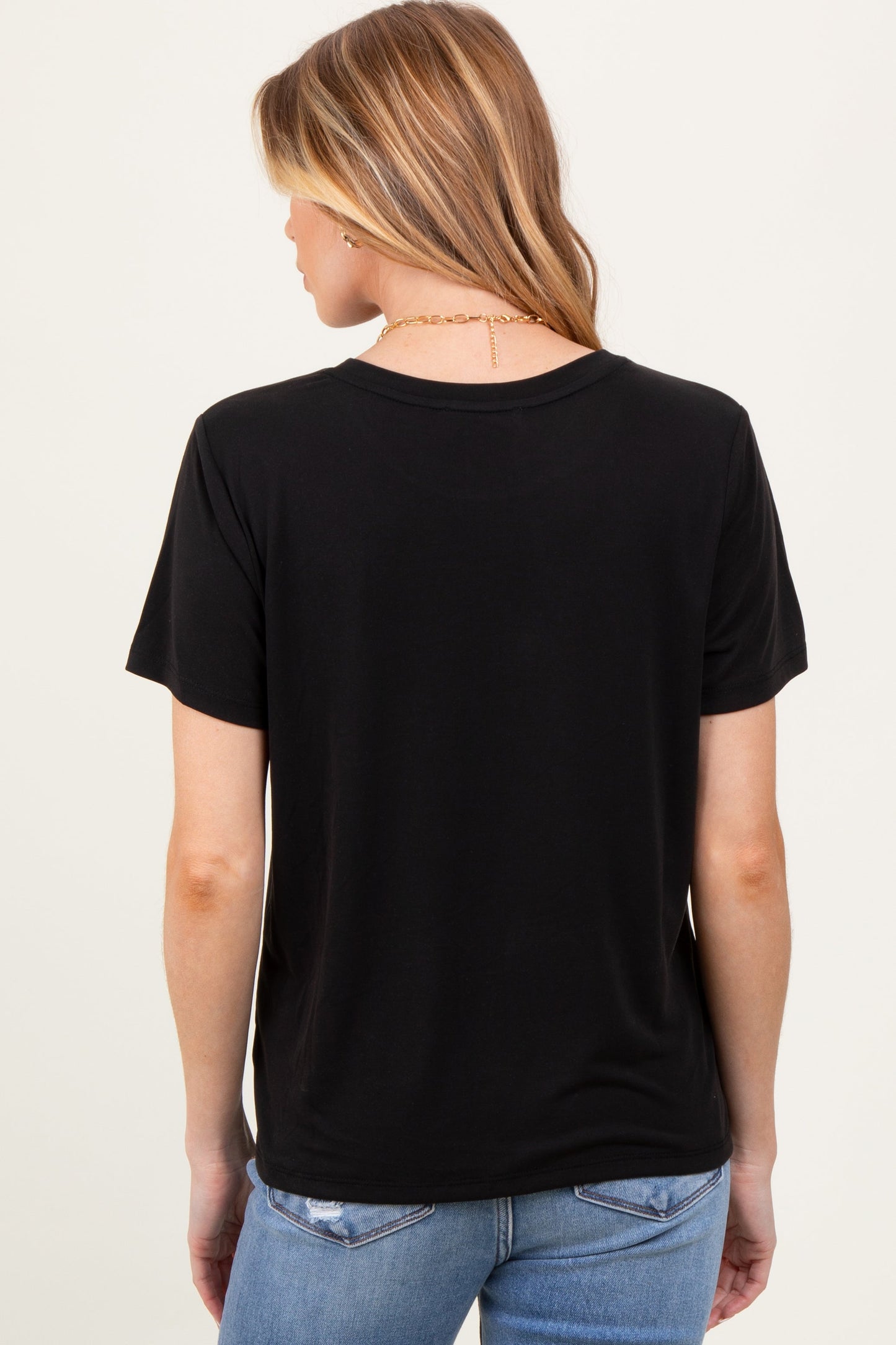 Black Basic Round Neck Short Sleeve Maternity T-Shirt