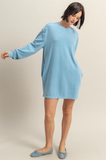 Blue Long Sleeve Oversized Sweatshirt Mini Dress