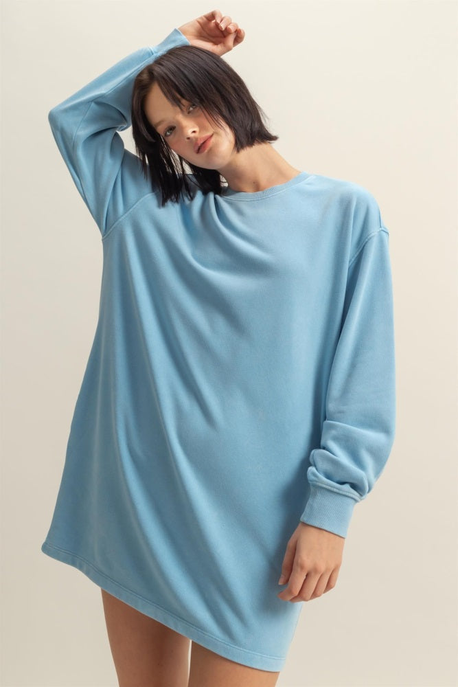 Blue Long Sleeve Oversized Sweatshirt Maternity Mini Dress
