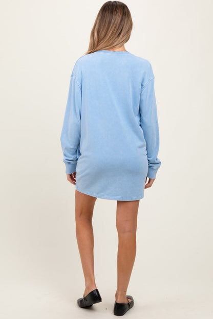 Blue Long Sleeve Oversized Sweatshirt Maternity Mini Dress