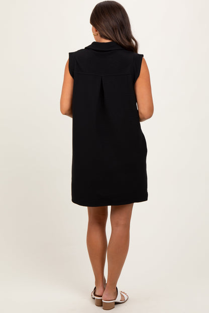 Black Sleeveless Polo Maternity Mini Dress