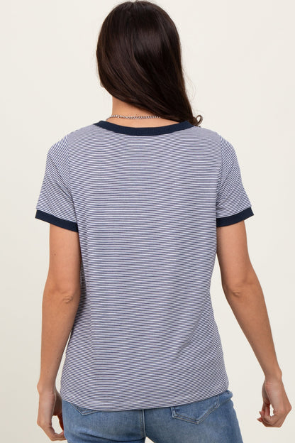 Navy Pinstripe Contrast Trim Tee