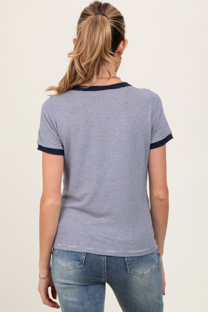 Navy Pinstripe Contrast Trim Maternity Tee