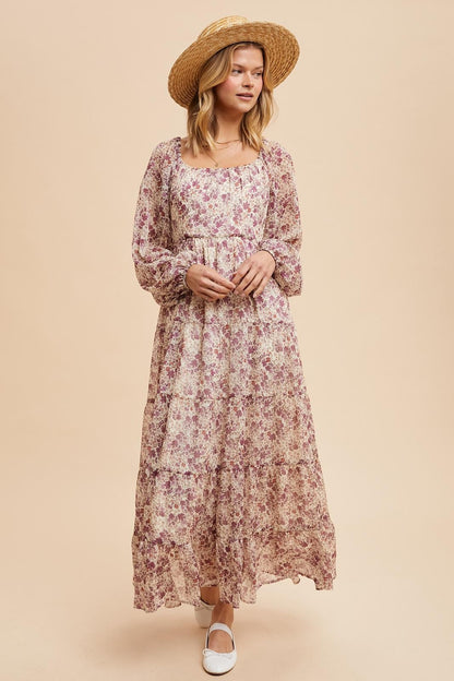 Mauve Floral Floral Chiffon Maxi Dress