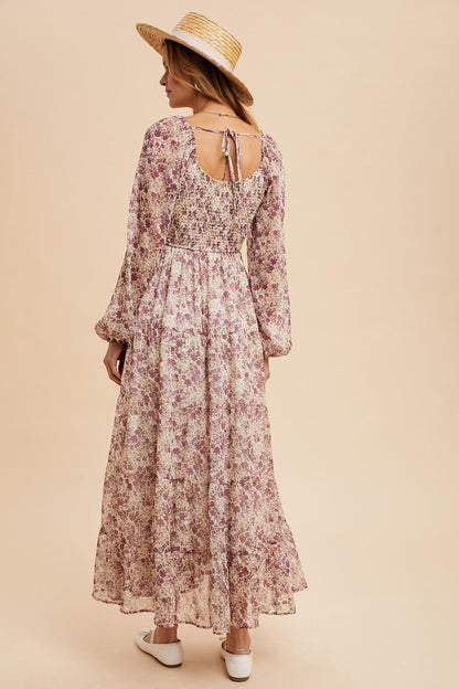 Mauve Floral Floral Chiffon Maxi Dress