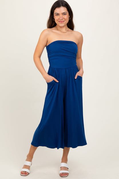 Navy Double Layered Strapless Tube Top Maternity Jumpsuit
