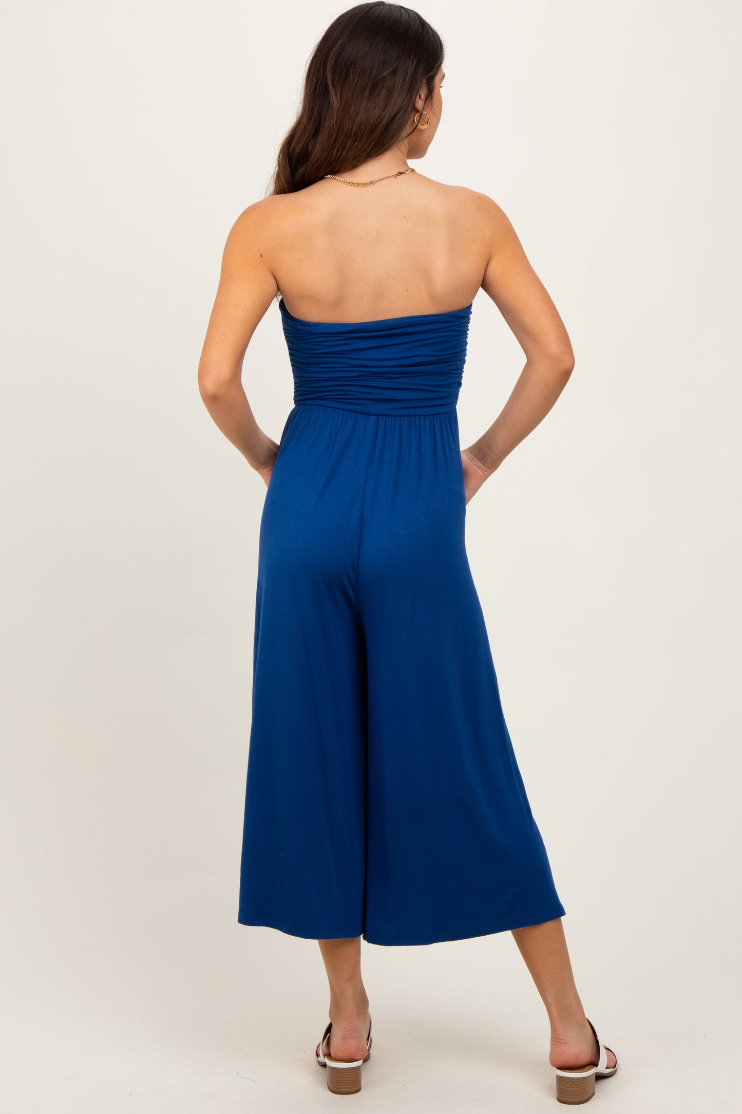 Navy Double Layered Strapless Tube Top Jumpsuit