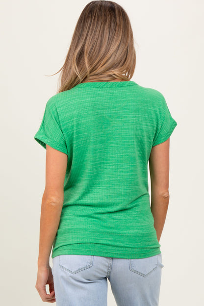 Green Heather Textured Short Sleeve Maternity Top