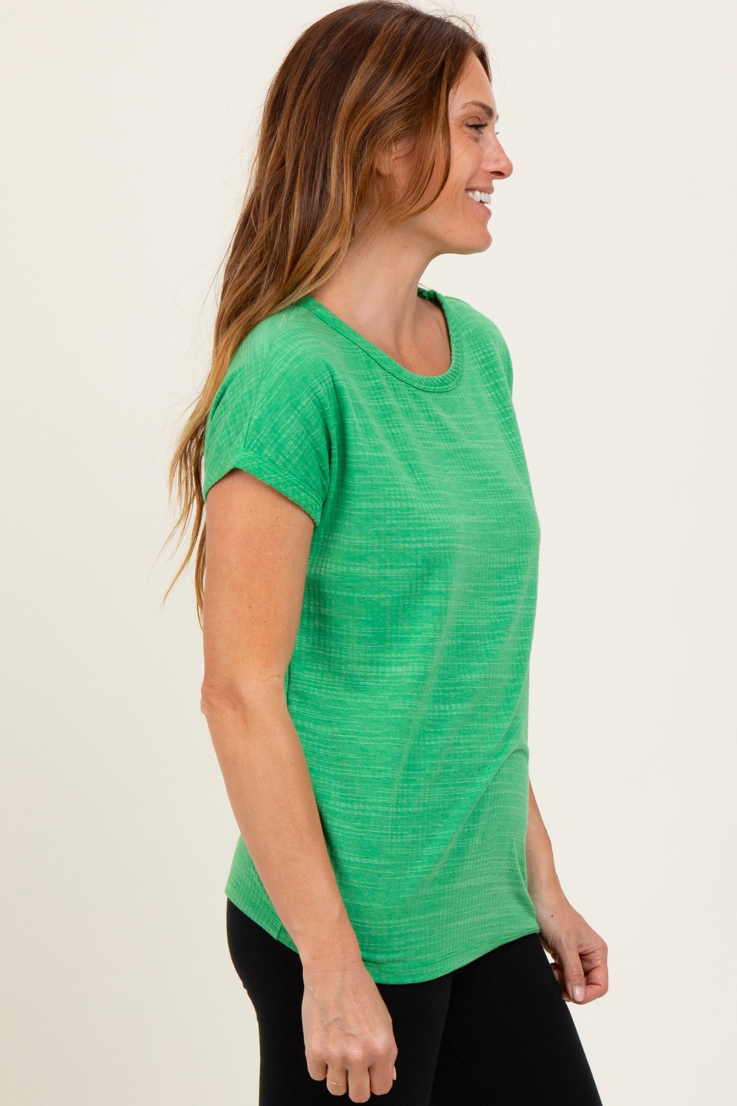 Green Heather Textured Short Sleeve Top