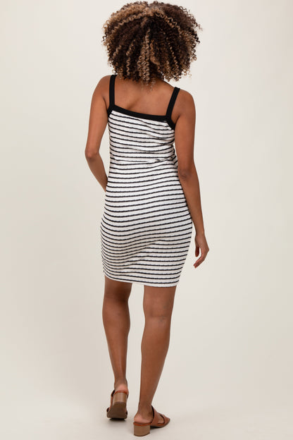Cream/Black Striped Sleeveless Maternity Bodycon Knit Dress