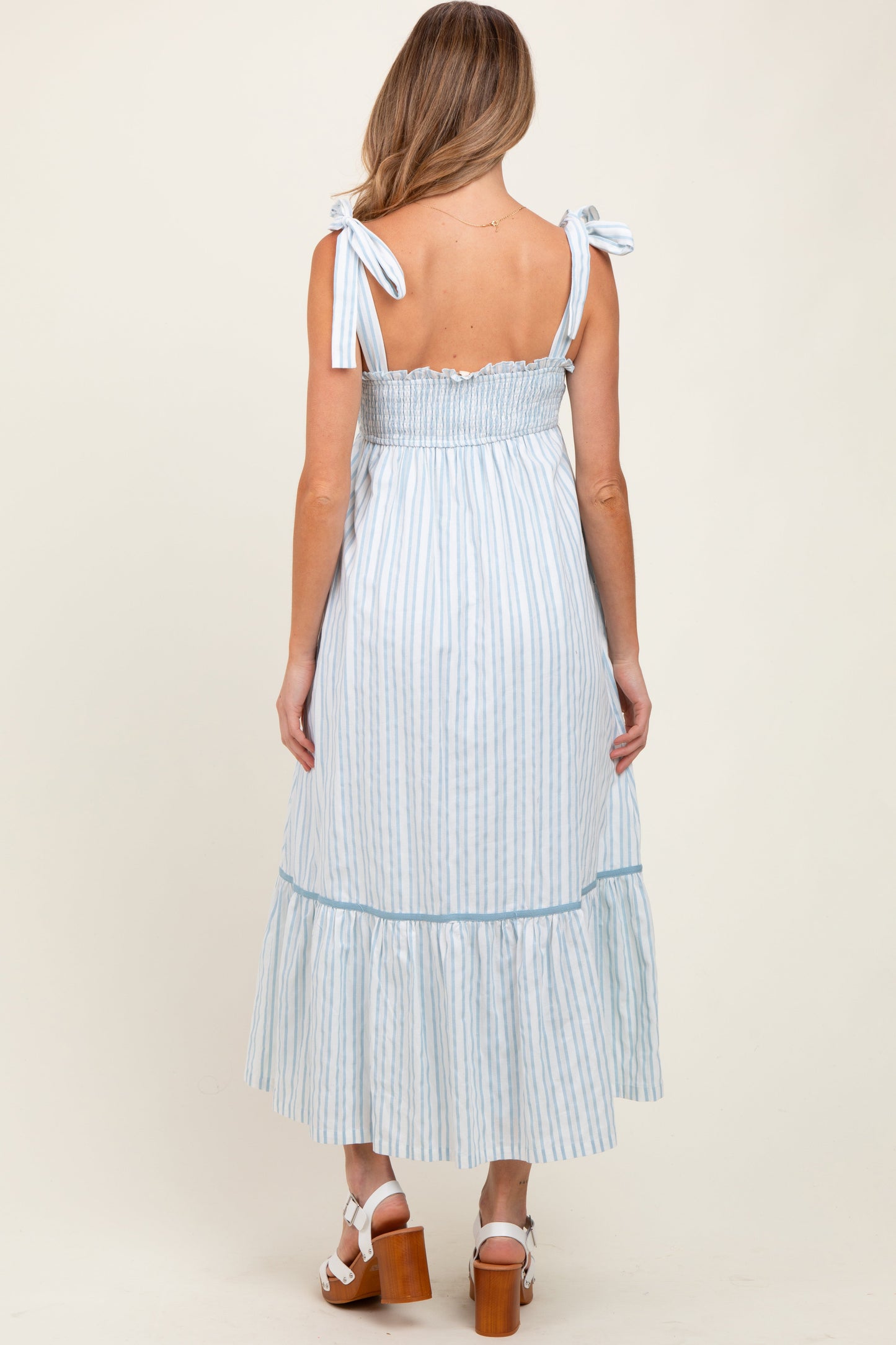 Ivory Striped Bow-Tie Maternity Maxi Dress