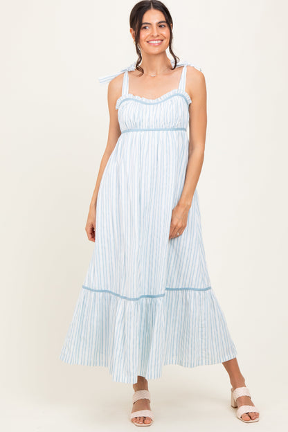 Ivory Striped Bow-Tie Maxi Dress