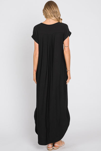 Black Round Hem Side Slit Maxi Dress